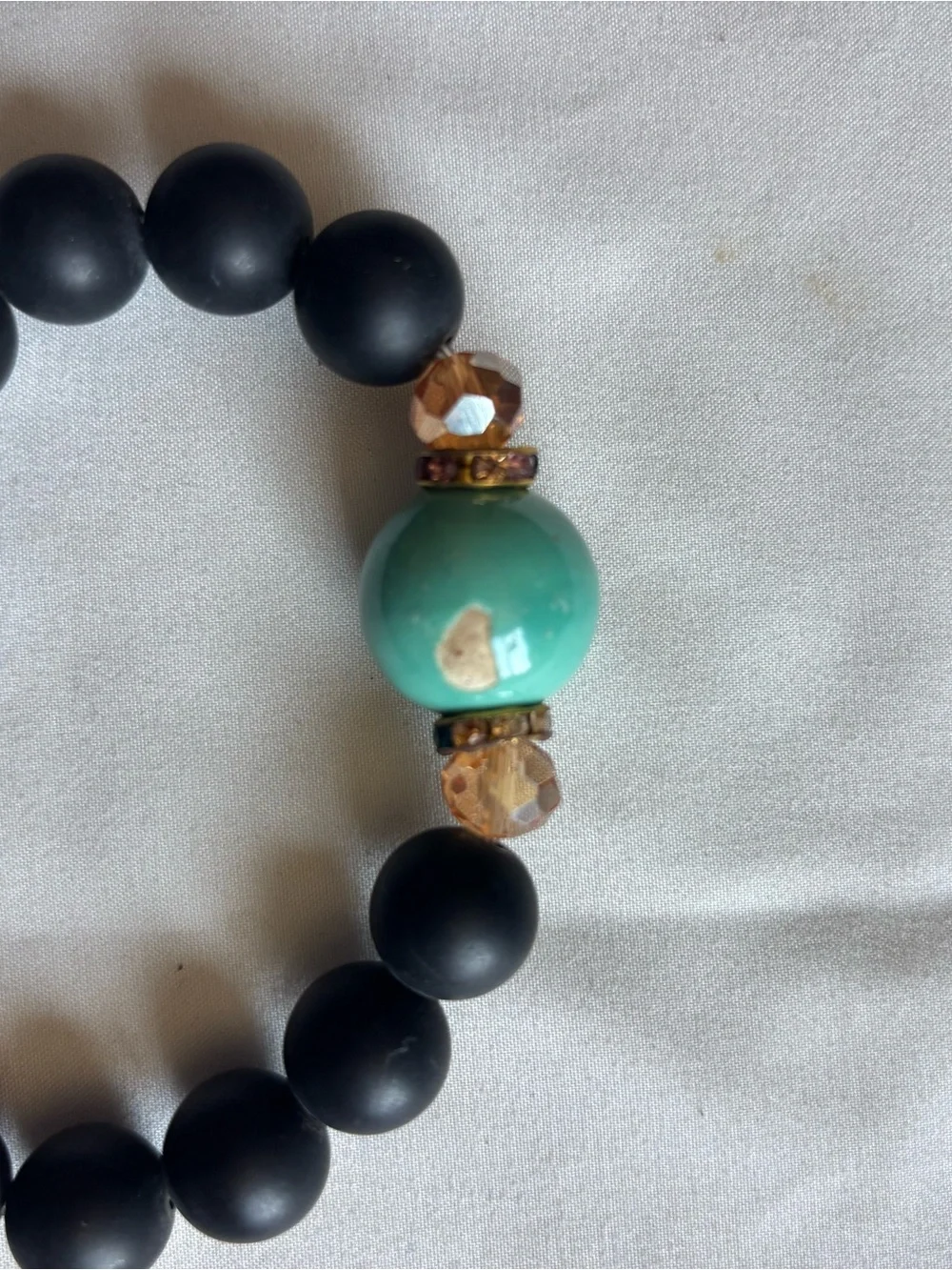 Black Beaded Stretch Bracelet with Turquoise Accent